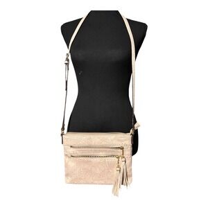 Brentano Crossbody Pink‎ Purse Embossed Floral Print Triple Zip Adjustable Strap